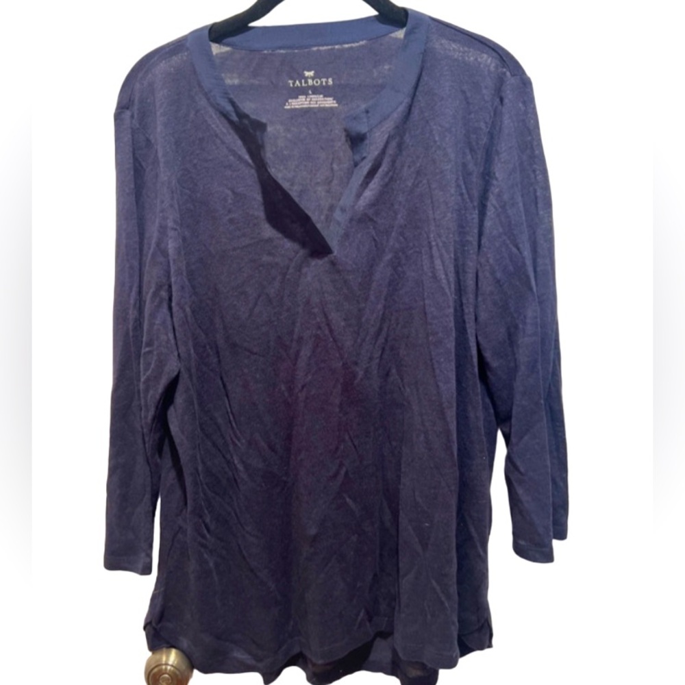 Talbots sz Large Navy Blue 100 percent Linen Top